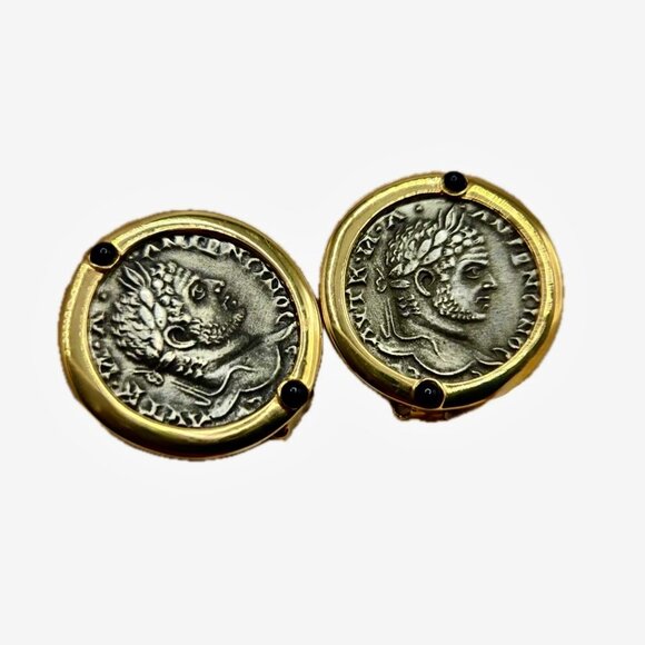 Vintage Carolee Gold Tone Designer Roman Coin Clip Earrings - Picture 1 of 7
